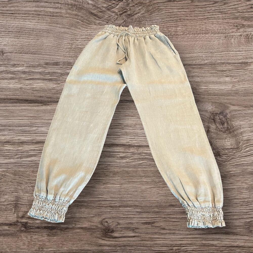 Bella Dahl Smocked High Waist Linen Jogger Pants Size Small